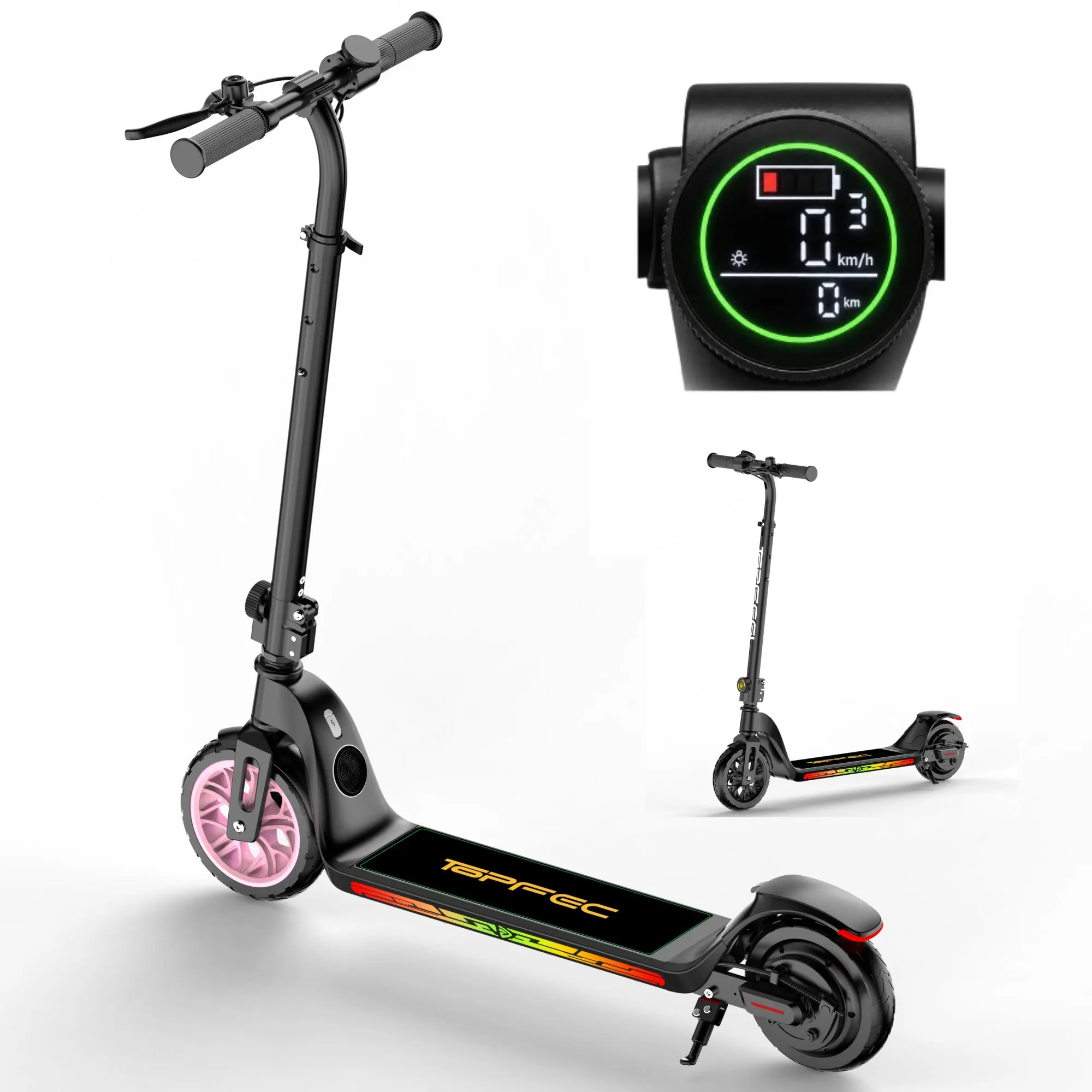 T10 Kids Electric Scooter 300W with LED Display, 12.5 MPH Max Speed & 7 Miles Range, Foldable E-Scooter for Ages 6-12, 3 Adjustable Height, 7 Inch Solid Tires