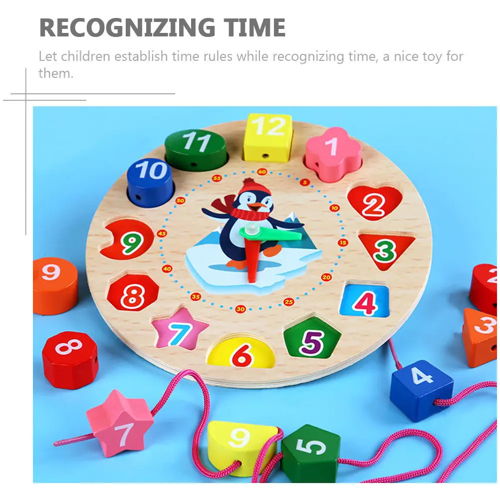 1Set Children's Clock Blocks Educational Wooden Shape Matching Building Early Learning Cognitive Activity Wooden Clock Toy