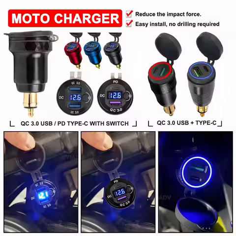 QC 3.0 USB PD Type-C Motorcycle Charger With Switch Accessories For BMW R1200RT R1200GS R1250GS R1300GS R12 F850GS F800GS F800GT