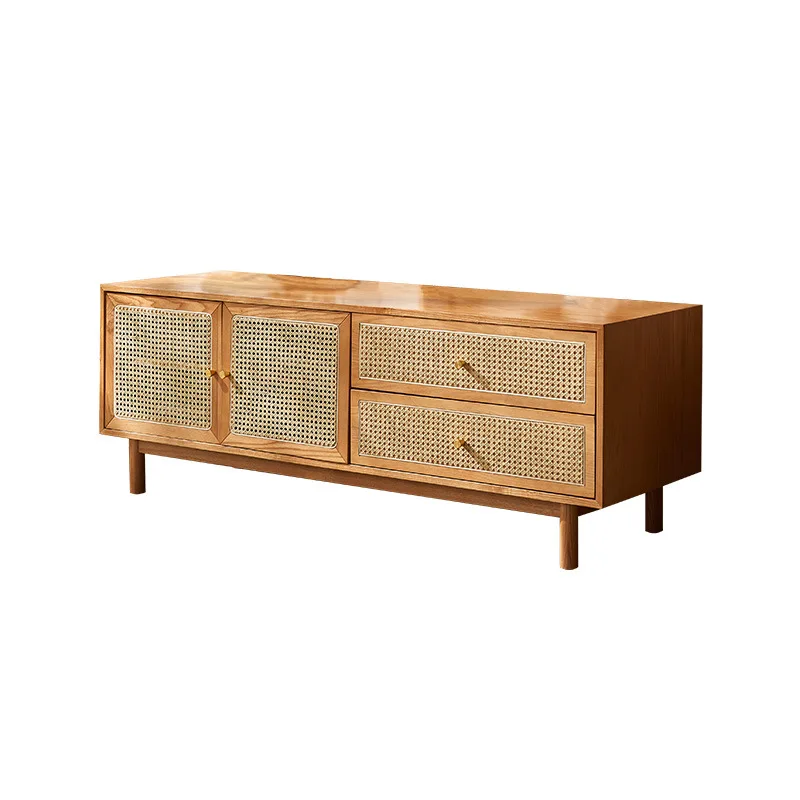 

Rattan solid wood TV cabinet Modern simple small apartment floor cabinet Living room storage cabinet Japanese household audio