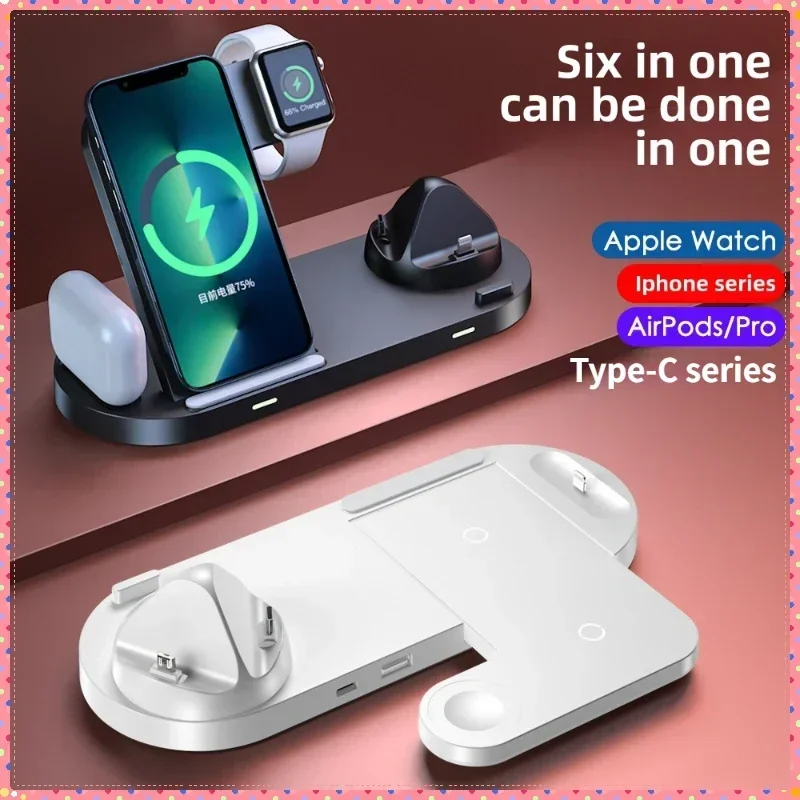 

15W/10W 6 in 1 Quick Wireless Charger for IPhone Watch TWS AirPods Android Smart Phones Wireless Charging Base
