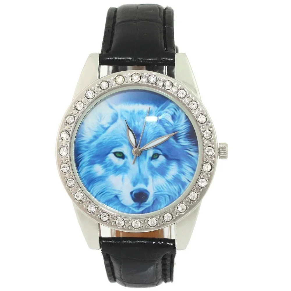 Women's Wolf Dial Quartz Cartoon Watch Casual Leather Analog Wristwatch