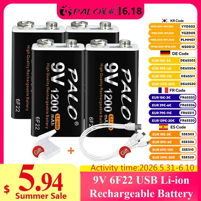 PALO 9V akumulator 1200mAh 6F22 Micro USB 9v litowo-jonowe baterie litowo-jonowe do multimetru mikrofon zabawka pilot KTV