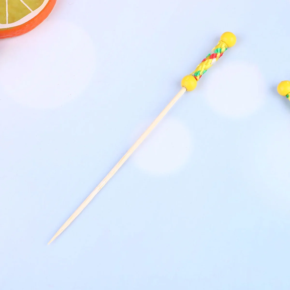 

100Pcs Bamboo Picks Disposable Food Sticks for Cocktail Fruit Appetizers Party Supplies Smooth Safe Design Yellow Rope Bead