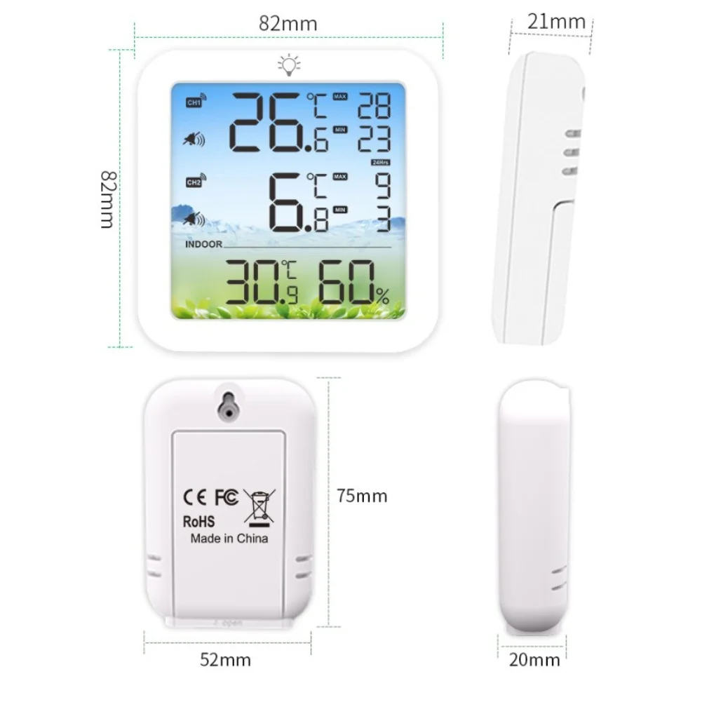 Temperature Alarm Fridge Hygrometer Kitchen Use Food Storage Monitoring 11x9.5x5cm Color Display Max And Min Temperature