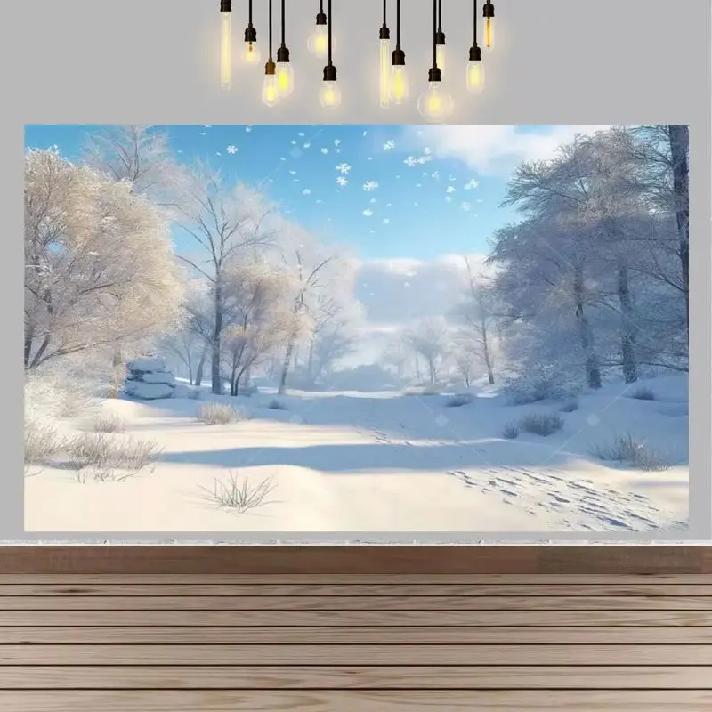 VIKAMA Photography Background Christmas Snowy Lake Forest Scene Photo Backdrop Family Party Birthday Festival Home Decor