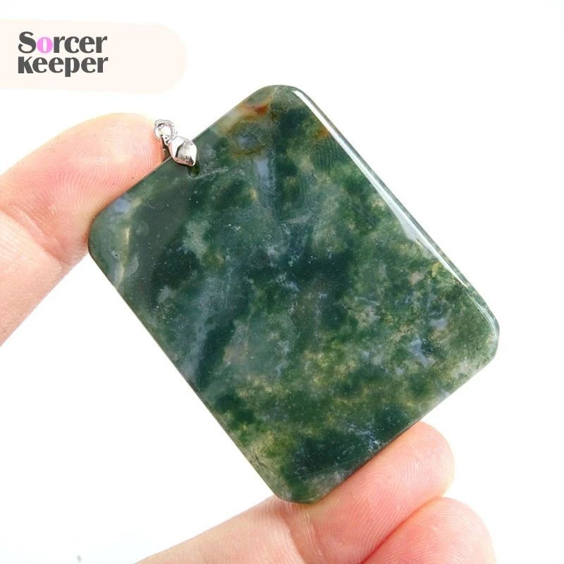 Real Natural Moss Agate Pendants Stone Pendulum Spiritual Meditation Chakra Healing Reiki Beads For Men's Jewelry Making SS118