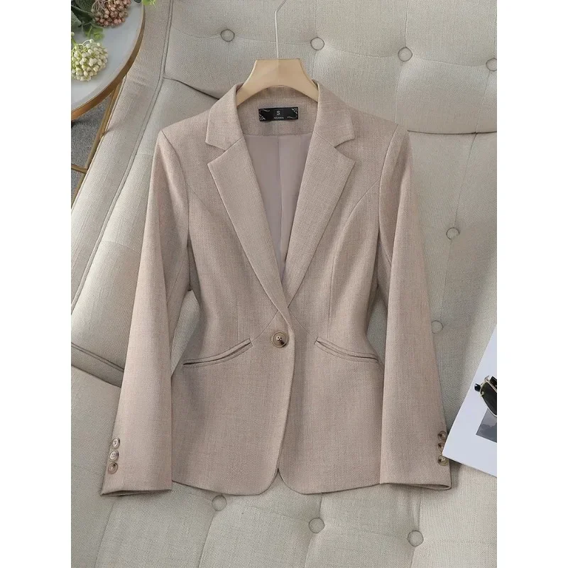 Fashion Women Formal Blazer Ladies Gray Khaki Blue Female Long Sleeve Single Button Business Work Wear Jacket For Autumn Winter