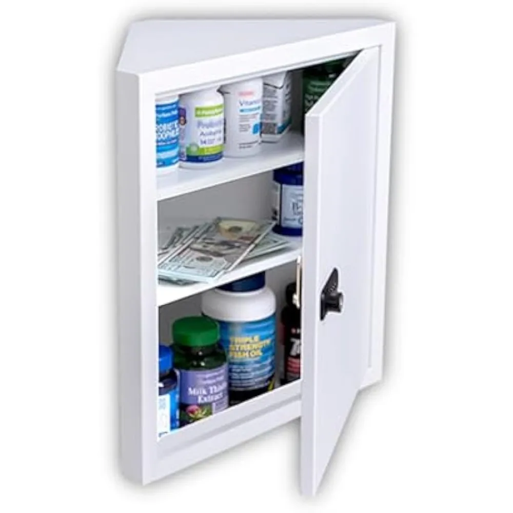 

Wall Mount Medicine Cabinet,Locking Corner Cabinet with Code & Key Locks,First Aid Cabinet/Corner Storage CabinetAdjustable1/2/3