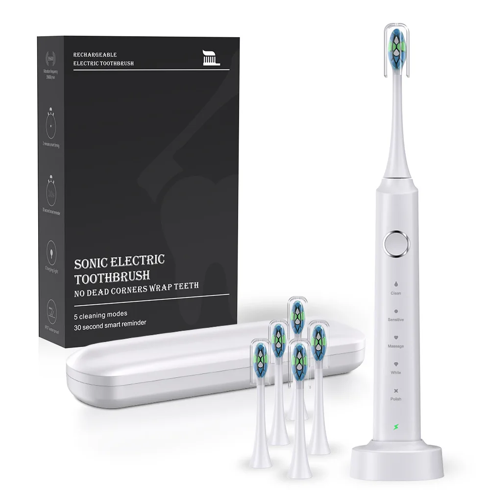 2025 New Electric Toothbrush with 6 Brush Heads USB Rechargeable Electric Brush Automatic Ultrasonic IPX7 Waterpoof Toothbrush