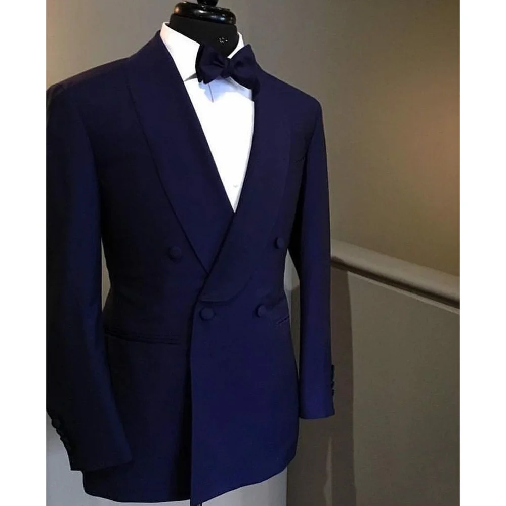 

Blue Double Breasted Men's Suit Wedding Groom Tuxedo High Quality Boutique Male Clothing Jacket+Pants