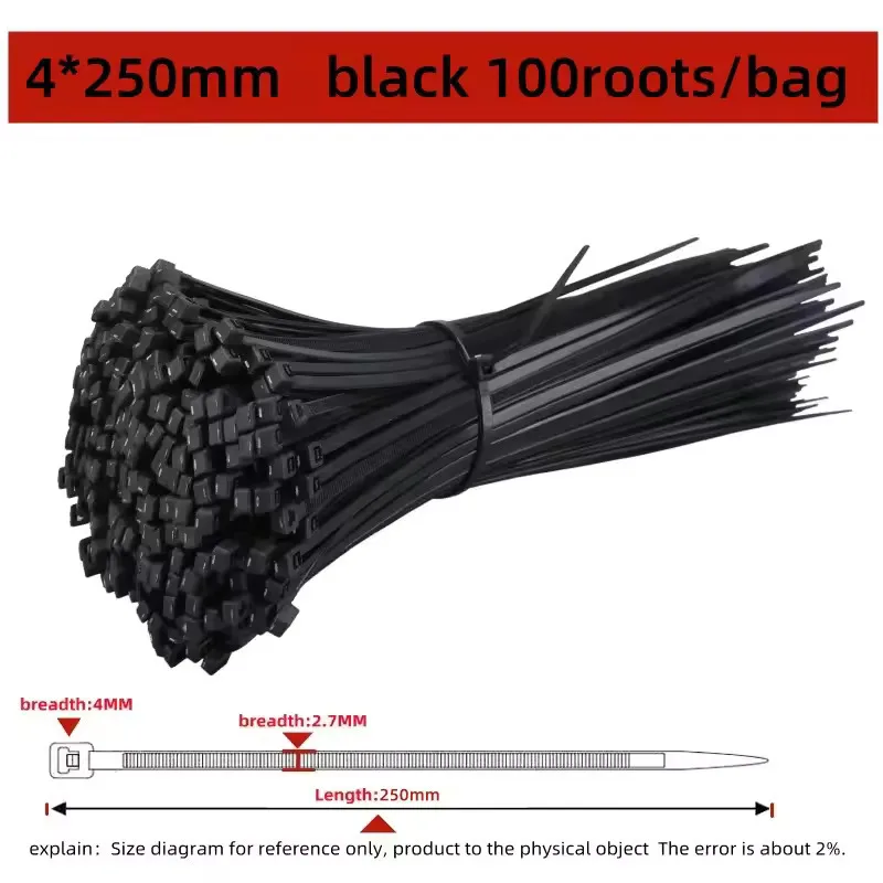 100 STUKS Zelfsluitende Plastic Nylon Tie Zwarte Bevestigingsband Kabelbinder-Set Kabel Zip Tie Bevestigingsring Zip Wraps Strap Tie
