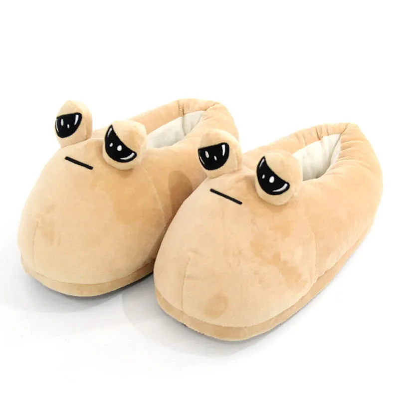 28cm The Maw Pou Cotton Slipper Plush Toys Kawaii Cartoon Soft Stuffed Fluffy Shoes Alien Pou Doll Home Indoor Slippers Gift