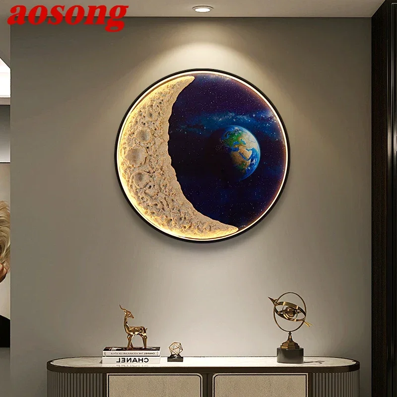 

AOSONG Modern Picture Wall Light outer space LED Mural Lamp 1 meter diameter Living Room Bedroom Children's room Decor Painting