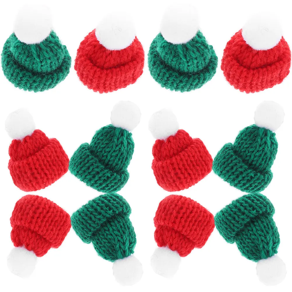 

30Pcs Mini Knitted Christmas Hats Cute Tiny Santa Hats 4x4.5cm Holiday Wine Bottle Toppers Christmas Tree Decor DIY Craft