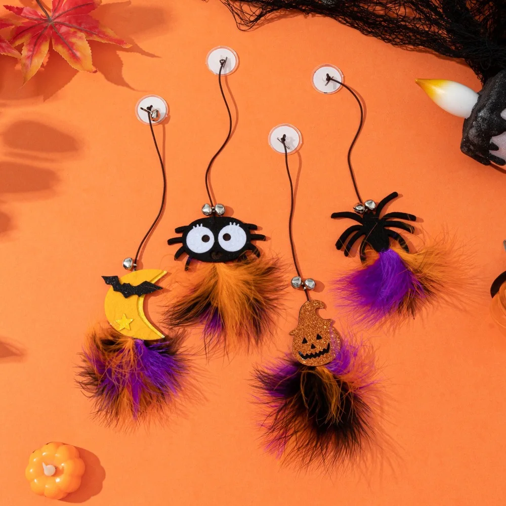 

Halloween Cat Teasing Stick Big Eyes Spider Pumpkin Lantern Sticky Button Cat Toy