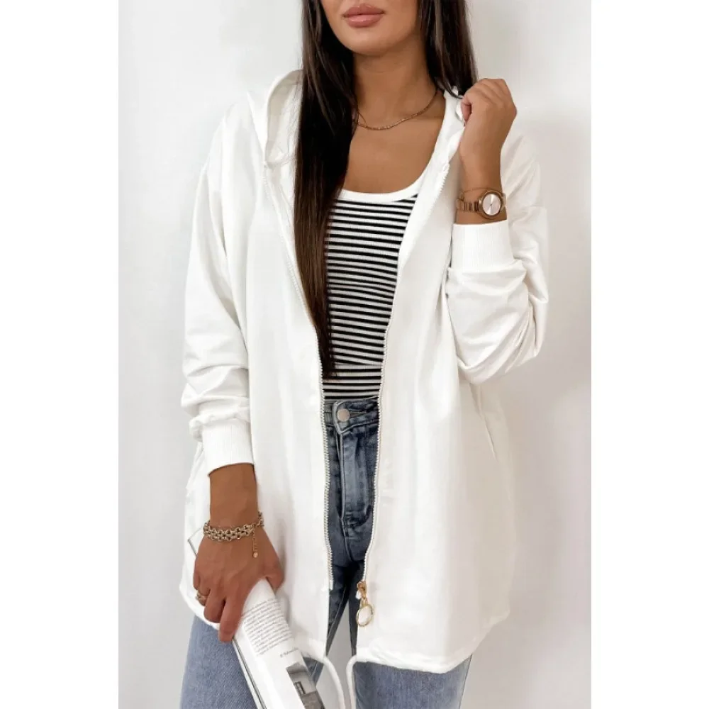 معطف نسائي كبير الحجم مع حاشية برباط بغطاء للرأس بلون سادة، أساسي بسيط وعصري للتنقل اليومي