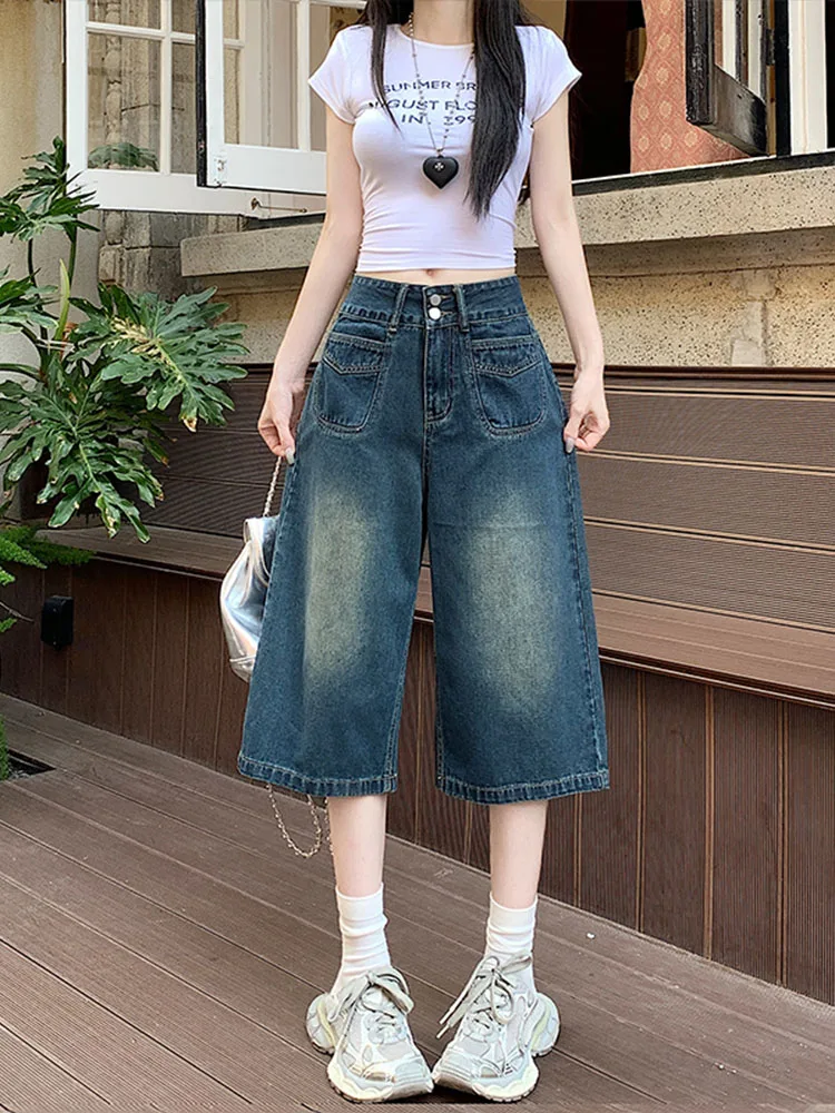 

High Waist Wide Leg Denim Jeans Women's New Sle Retro Commuter Loose Fit Seven-Foot Pants Casual Sle Vintage Waed Cotto...