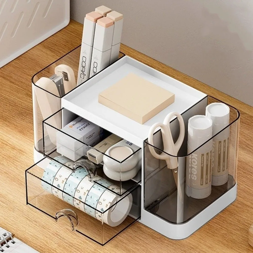 New Plastic Desktop Storage Box Large Capacity Multifunctional Pen Holder Desk Organizer Students