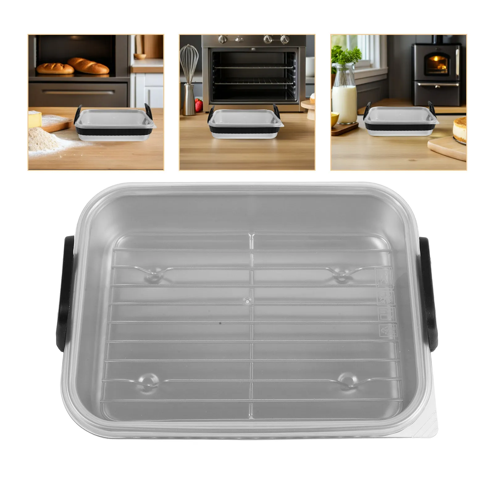 Stainless Steel Air Fryer Oven Basket Tray Rack Lid Baking Pan Set for Broiling Roasting Nonstick Easy Clean