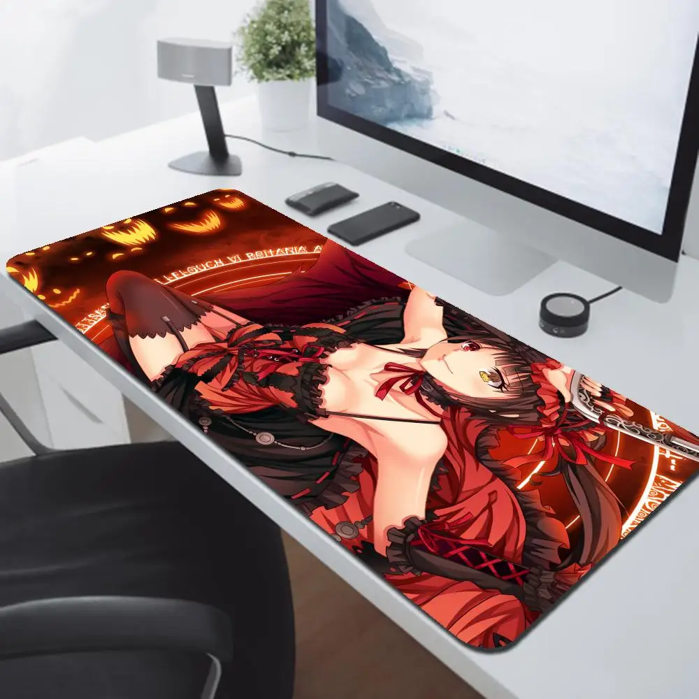 Duża podkładka pod mysz Tokisaki Kurumi randka na żywo podkładka pod mysz laptopy akcesoria do grania klawiatura pulpit PC gumowa podkładka pod mysz Anime dla graczy