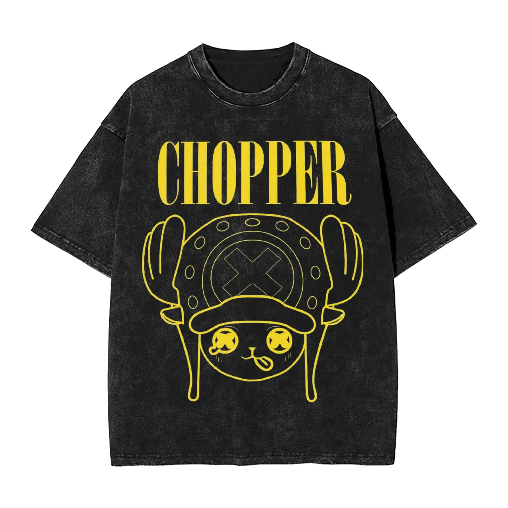 Washed T Shirt Tony Tony Chopper Ones Pieces Hip Hop Vintage T-Shirts Street Streetwear 100% Cotton Tops Tee Shirt Men Women