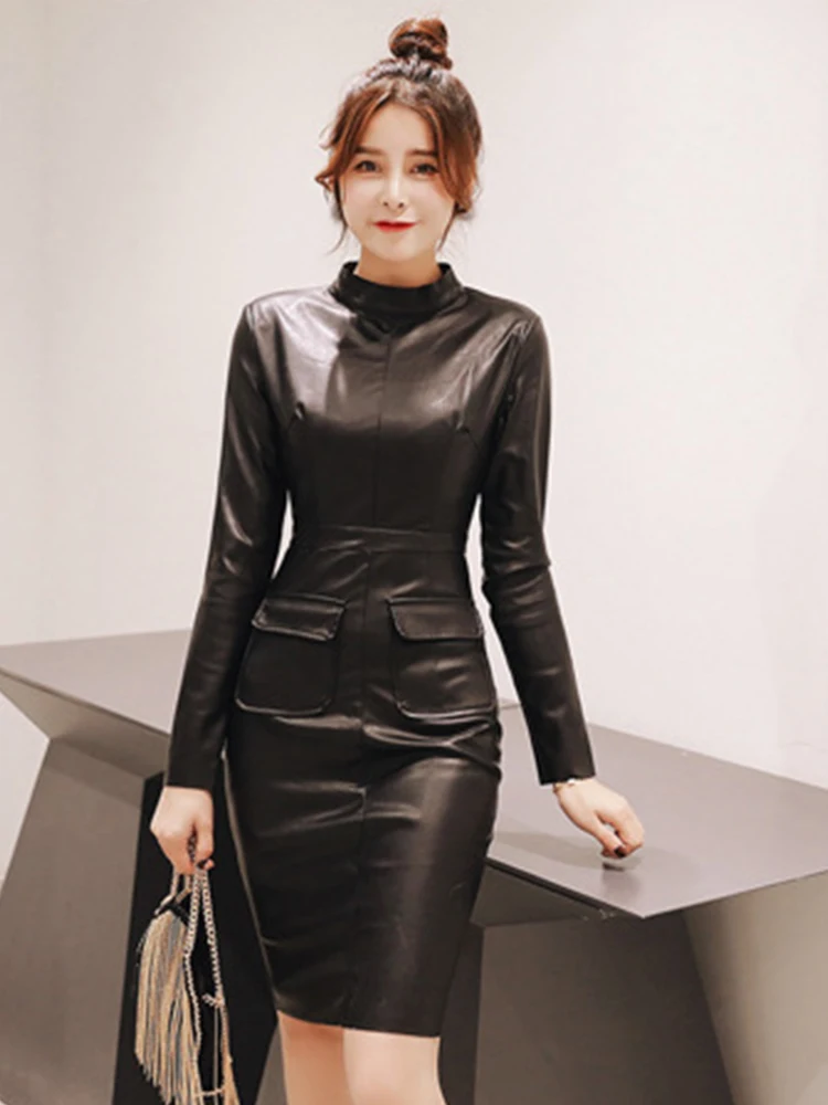 New Women's Mini Dress Temperament Elegant PU Leather Clothes Stand Collar Long Sleeve Bodycon Dress Office Street Club Vestido - AliExpress 200000345 New Women's Mini Dress Temperament Elegant PU Leather Clothes Stand Collar Long Sleeve Bodycon Dress Office Street Club Vestido - AliExpress 200000345