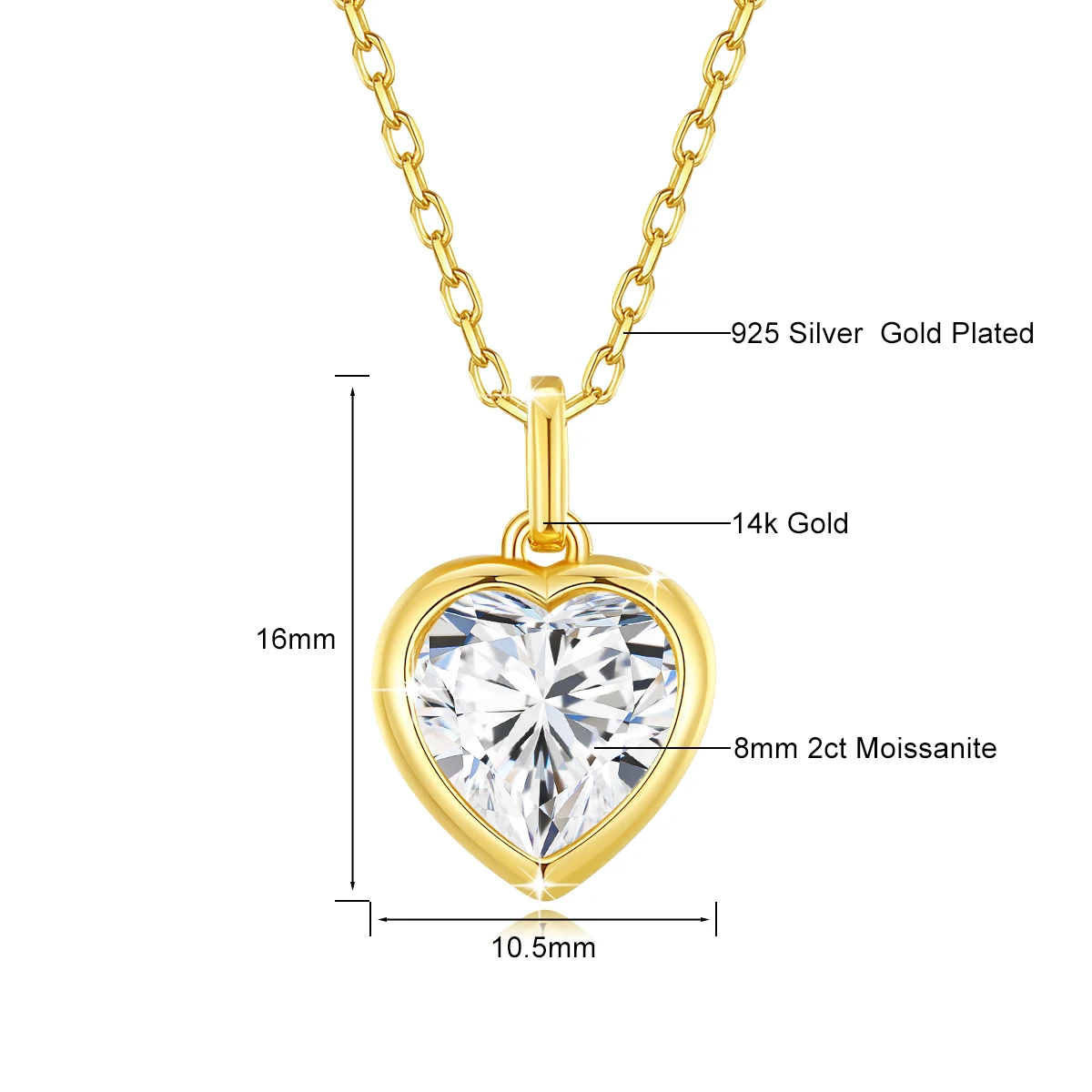 Au585 1CT 2CT Hartvormige Moissanite Hanger 100% 14K Goud voor Vrouwen Diamanten Ketting voor Bruiloft Sieraden Romantisch