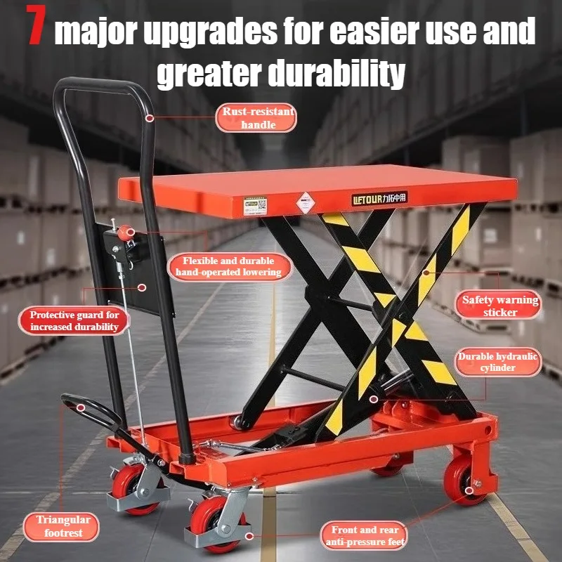 150 كجم 500 كجم 800 منصة رفع هيدروليكية متنقلة شاحنة مستودع التعامل مع تحميل دليل كهربائي صغير مصعد العمل عربة مسطحة