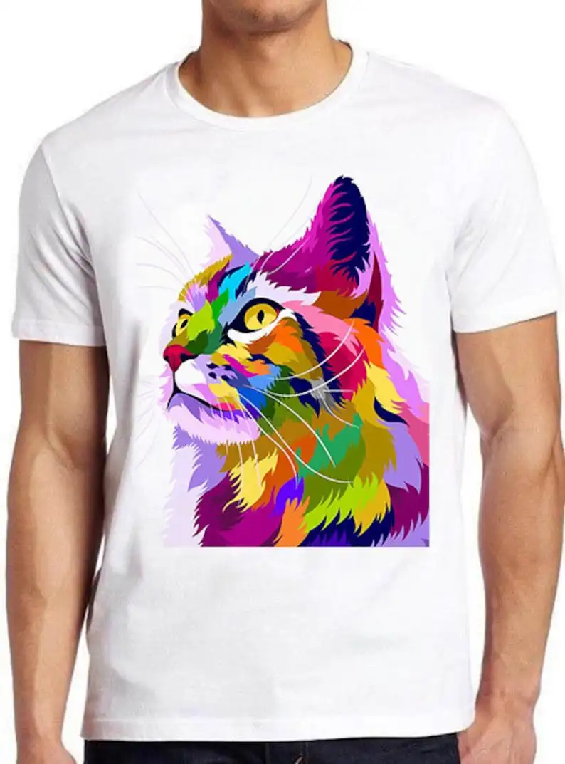 

Colorful Cat cute Animal Meme Gamer Cool Cult Movie Music Gift Tee T Shirt 826