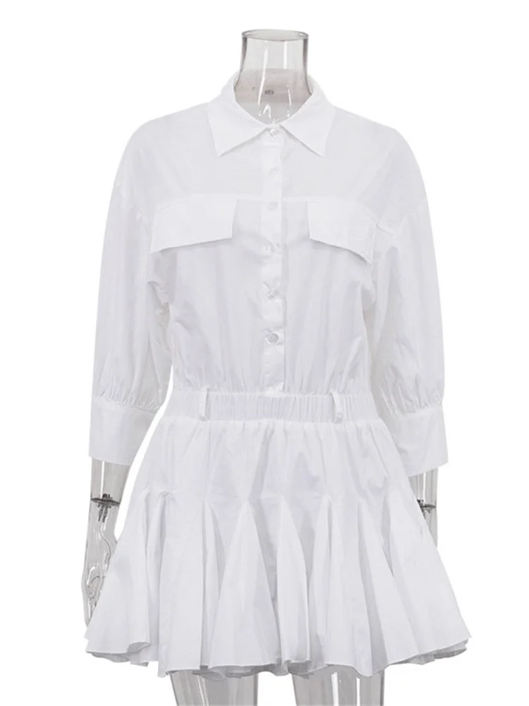 Tossy Casual Elegante Weibliche Plissee Kleid Patchwork Revers Tasche Shirts Schlank Kurzarm Hohe Taille Kleid frauen Solide Kleid