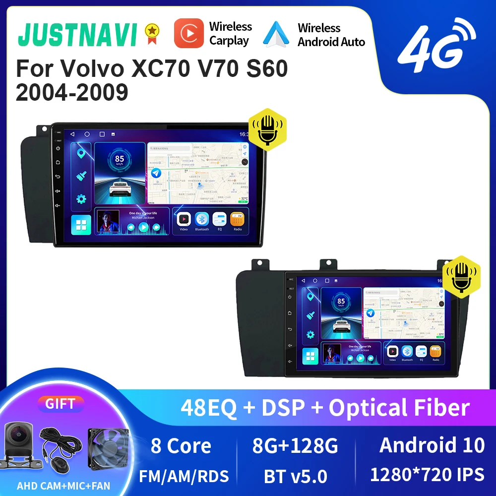 

JUSTNAVI Car Radio For Volvo XC70 V70 S60 2004-2009 Carplay Android Auto DSP Multimedia Video Player GPS Navigation Stereo