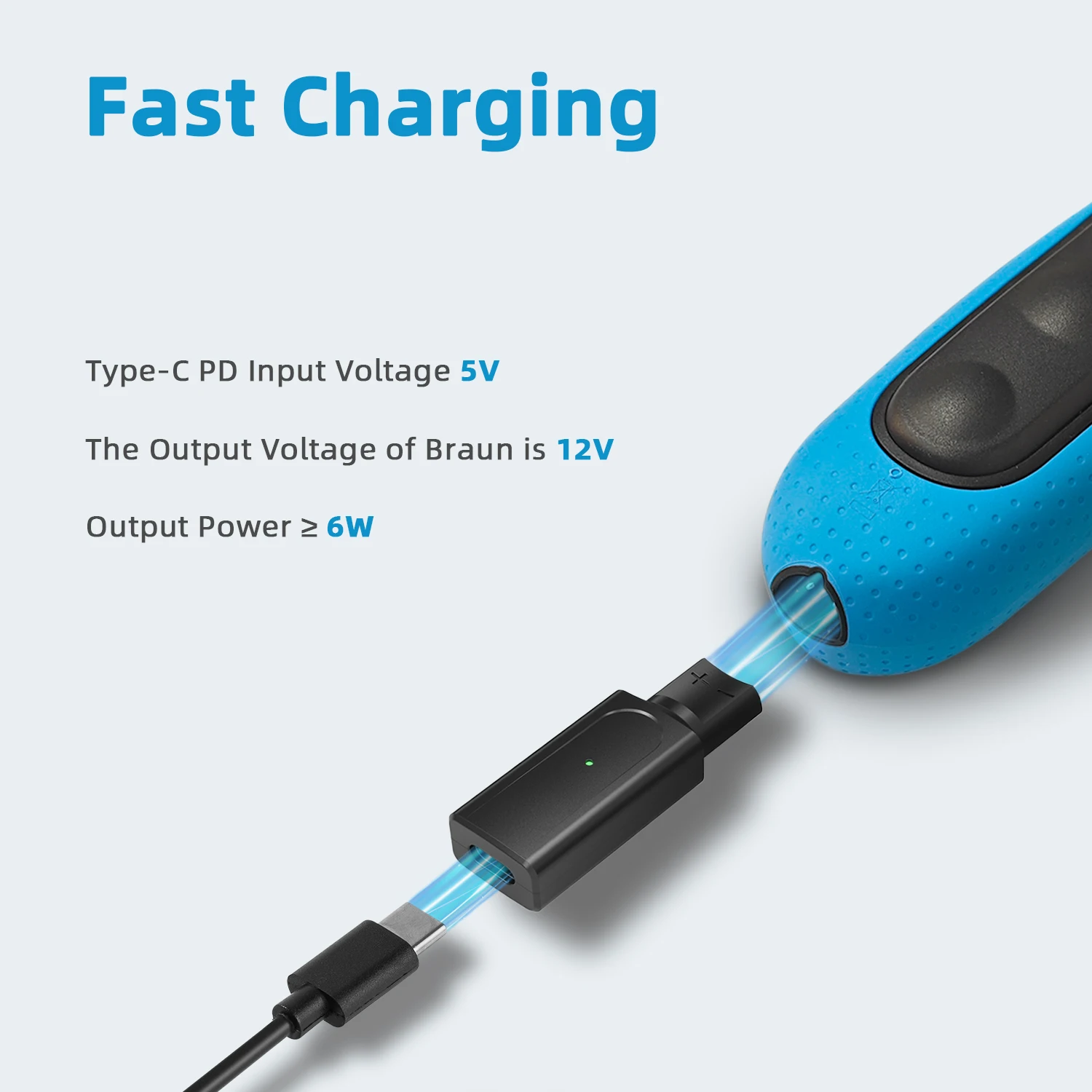 محول ماكينة حلاقة Brangdy 12 فولت من النوع C محول شحن متوافق مع ماكينة تشذيب اللحية الكهربائية Braun Series 3 5 7 9 مع مؤشر