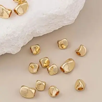 

14K Gold-plated Handcrafted Three-sided Twisted Beads Bracelet Necklace Spacer Beads DIY Jewelry Beaded Material Accessory