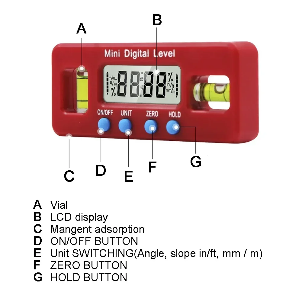 100mm Red Mini Digital Level Protractor Inclinometer Magnetic Angle Finder Electroic Gauge Level Box Measuring Carpenter Tool