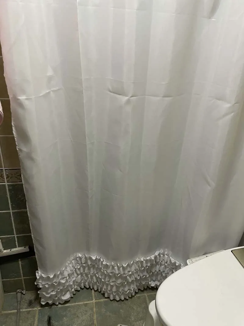 180*200cm Polyester Shower Curtain White Ruffled Princess Dress Design Curtain Bathroom Waterproof Mildewproof Fabric