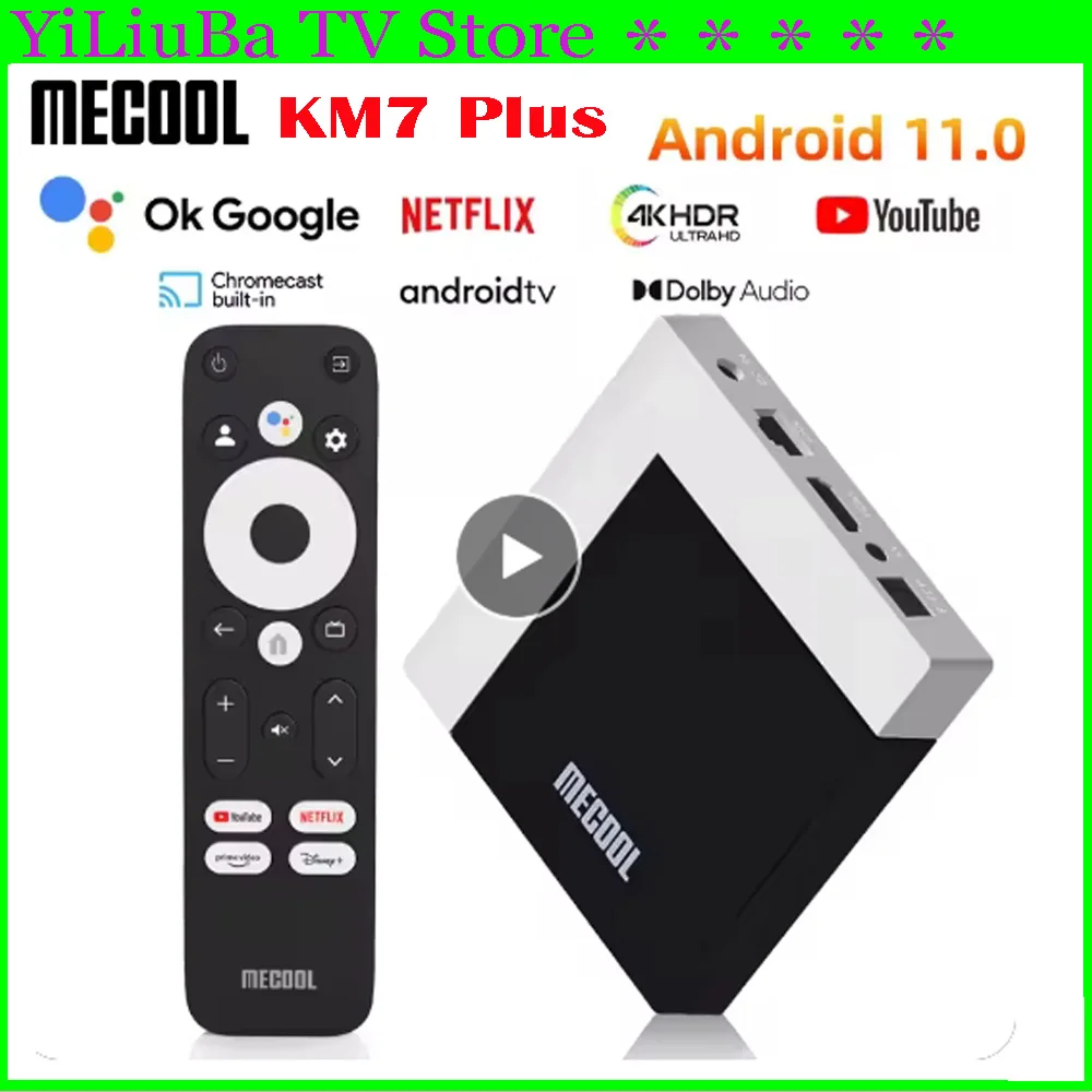 [Genuine]MECOOL KM7 PLUS Netflix TV Box 2GB16GB Android Smart TV 11 Google Certified 4K Amlogic TVBox IP TV WIFI Hebrew Arabic