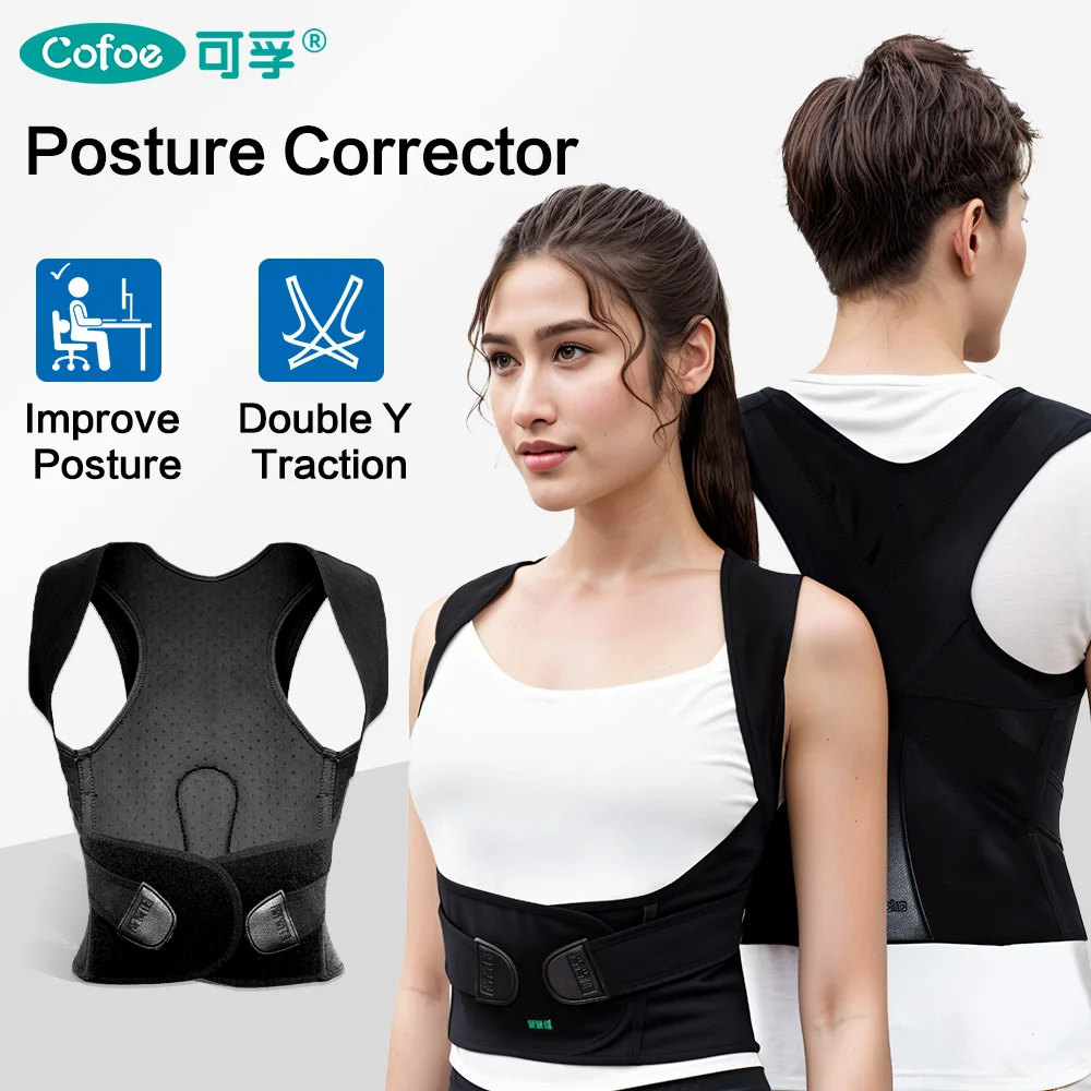 

Cofoe Adjustable Posture Corrector Breathable Upper Back Brace Back Support Straightener for Neck Shoulder Lumbar Pain Relief