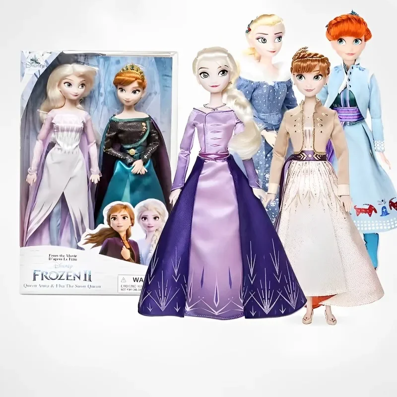 Original Disney Store 2pcs/set Frozen 2 Snow Queen Elsa And Anna Classic Doll Toys Figure Christmas Birthday Lovely Gift