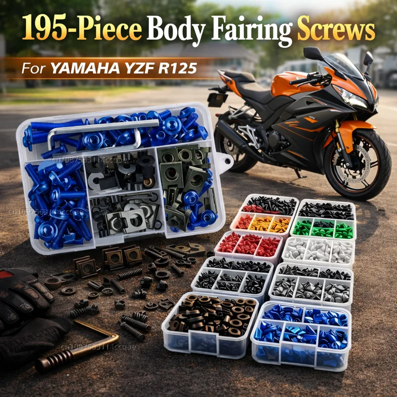 

195pcs Motorcycle Fairing Bolts Body Screws Nuts For YAMAHA YZF R125 YZFR125 YZF-R125 MT-125 2008- 2025 Kit Aluminum CNC Clips