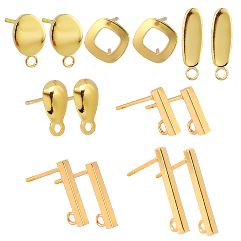 20Pcs Stainless Steel Geometric Ear Hooks Bar Tube Earrings Findings Stud Earring Base Connector For DIY Jewelry Making Supplies