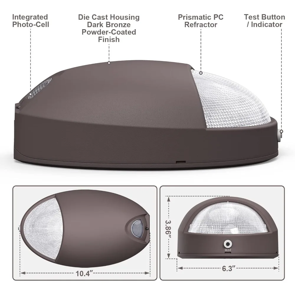 Outdoor Led Emergency Light with Battery Backup Photocell Sensor Self Test Diagnostics