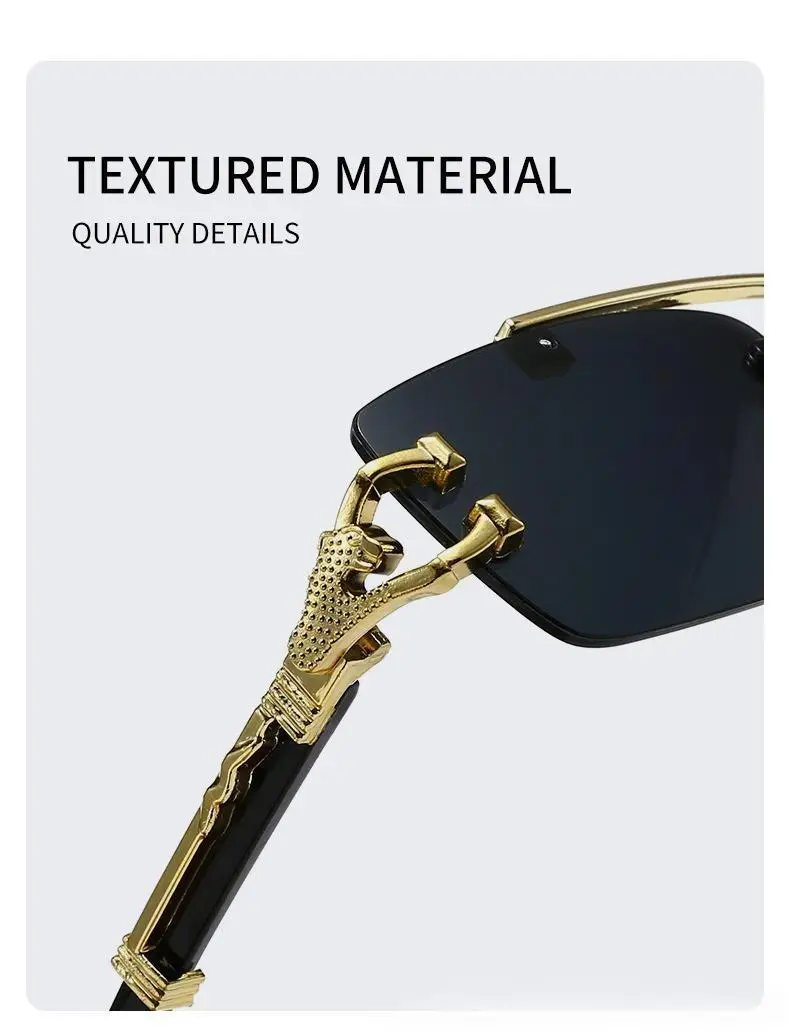 2025, neue modische rahmenlose Schneidkante, integrierte Doppelstrahl-Leopardenbein-Anti-UV-Sonnenbrille, Retro, vielseitig – Detail 4