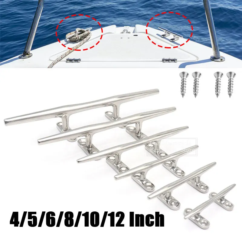 4/5/6/8/10/12Inch Stainless Steel Marine Low Flat Cleat Hardware Low Silhouette Cleat For Marine Boat Deck Rope Tie