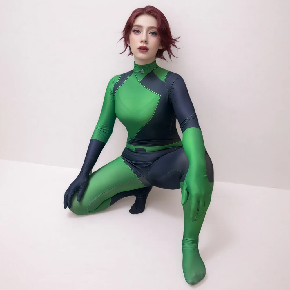 

Halloween Female Super Villain Shego Bodysuit Female Zentai Suit Cosplay Costumes Adults Party Jumpsuit