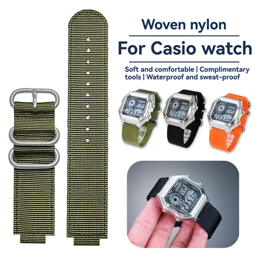 Correa de nailon para reloj Casio AE1200 AE1300 A158W/A168 W-216H W-218 F-91, correa de reloj Vintage de 18MM, pulsera de estilo militar para hombre