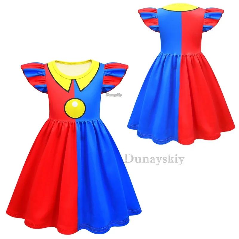 Digitale Kinder Cosplay Einhorn Kostüm Mädchen Pomni Prinzessin Kleid Maske Handschuhe Kinder Halloween Cartoon Sommerkleid