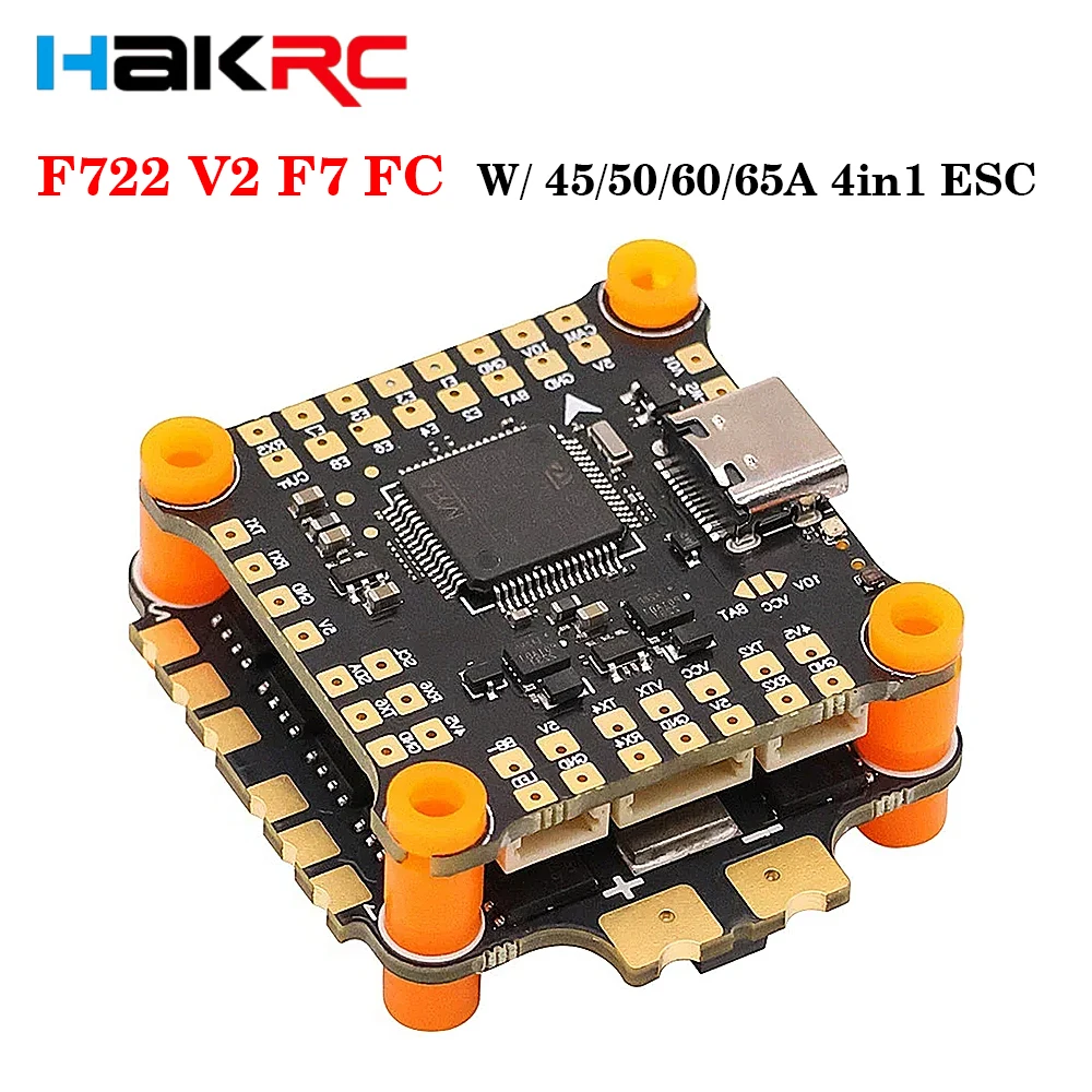 

HAKRC F722 V2 F7 Контроллер полета Dual BEC W/ 45/50/60/65A 4 в 1 ESC DShot 150/300/600/1200 PWM для RC FPV гоночного дрона