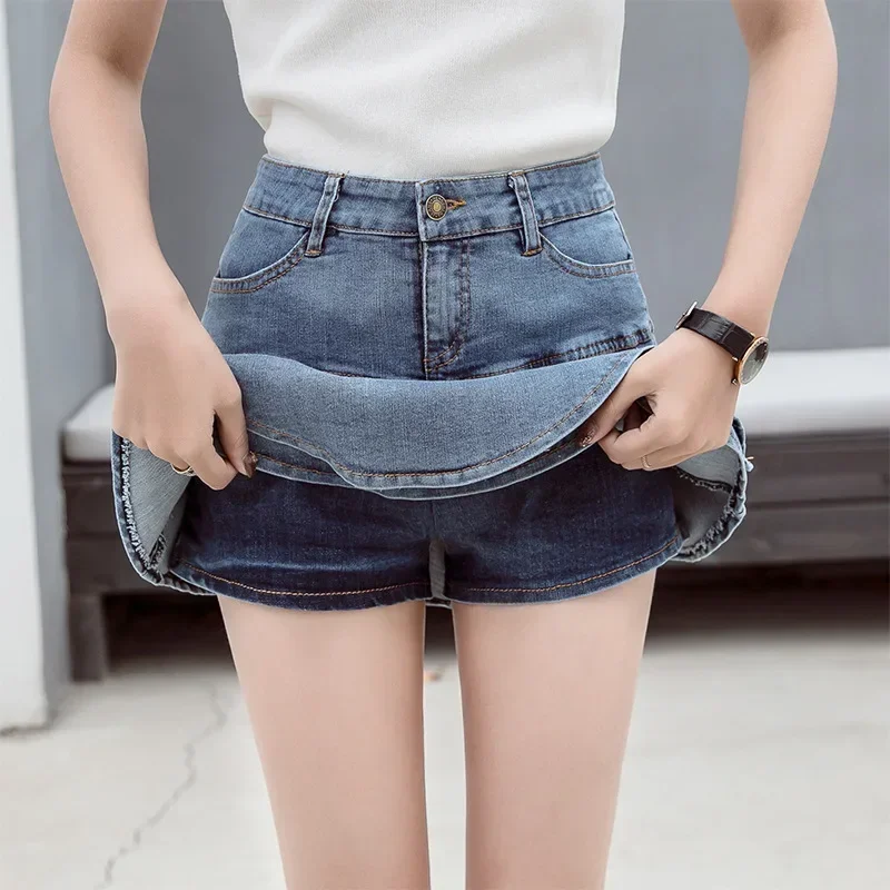 Denim Shorts Skirt Women Summer 2025 New Streetwear Ladies Short Skirts Jeans Casual All Match Elastic Ball Gown