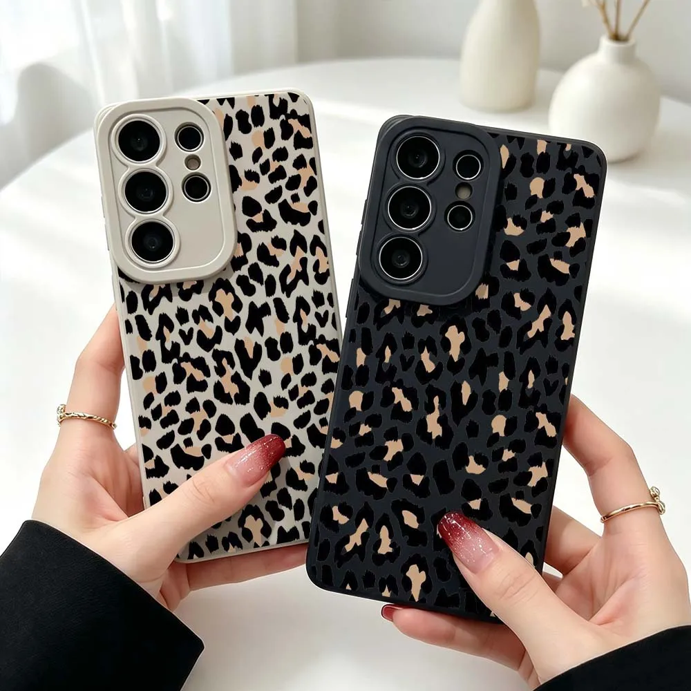 Leopard Pattern Print Silicone Case For Samsung Galaxy S26 S25 S24 S23 S22 S21 Ultra Plus FE Soft Phone Case Cover